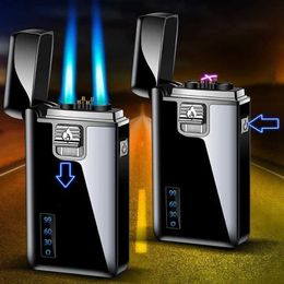 2023 Creatieve USB Nieuwe Butaan Geen Gas Dual Fire Aansteker Metalen Winddicht Vlam Elektrische Dual-Purpose mannen Gift