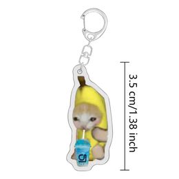 2023 Creativiteit Happy Banana Cat Leuke hanger Meme Keychain Student Gift grappige hars lanyard kleine hangerse telefoonketen sieraden