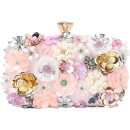 2023 Cross-Border Hot Selling Girls Chain Diamond Handbag Handsbag European and American personnalisé Pink Flower Dance Party Sac