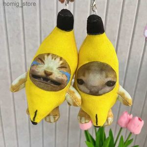 2023 Pleen de banane de banane en peluche mignonne poupée de chat banane avec un jouet sons sac de voiture sac de voiture drôle pendentif clés de trappe de porte-clés nouveaux y240415