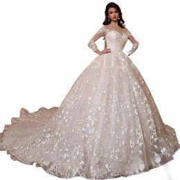 2023 Crystal Luxury Illusi Perles Blanc / Ivoire Femmes Mariage Dr Bride Dres Dentelle Appliques Robes de mariée élégantes Lg Train L1Fr #