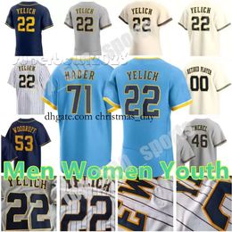 2023 Custom 22 Christian Yelich City Connect Jersey Adames Mccutchen Brandon Woodruff Josh Hader Ryan Braun Jace Peterson Lorenzo Robin