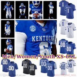 2023 Custom NCAA Kentucky Wildcats voetbalshirt 13 Devin Leary 12 Kaiya Sheron 1 Ray Davis 9 Tayvion Robinson 32 Trevin Wallace 4 JuTahn McClain Gestikte trui