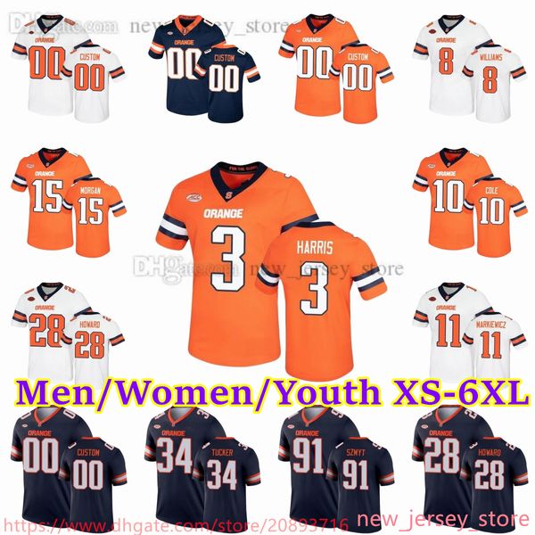 2023 Custom S-6XL NCAA Syracuse Orange Football Jersey 3 Taj Harris 23 Ifatu Melifonwu 11 Dillon Markiewicz 8 Garrett Williams 28 Jarveon Howard 15 JaCobian Morgan