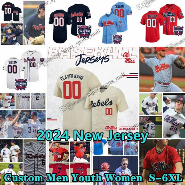 Custom S-6xl Ole Miss Rebels Baseball Jerseys 20 Jackson Ross10 Ethan Groff 3 Andrew Fischer 7 Luke Hill 35 Will Furniss 9 Ethan Lege 6 Reagan Burford Mike Mayers