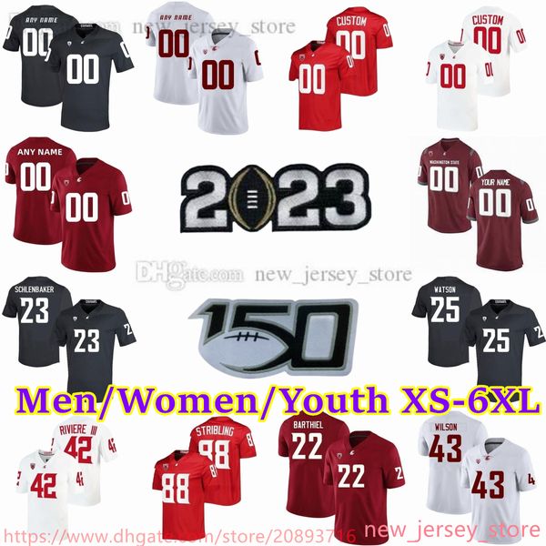 2023 Custom XS-6XL NCAA Washington State WSU Cougars Football Jersey 29 Jaylen Jenkins 5 Lincoln Victor 12 Robert Ferrel 10 Ron Stone Jr. 87 Andre Dollar 8 Xavier Ward