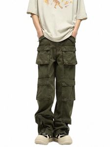 2023 Cyber Y2K Streetwear Multi Poches Vintage Vert Baggy Cargo Jeans Pantalons pour hommes Vêtements Pantalons de luxe droits Vaqueros X5OV #