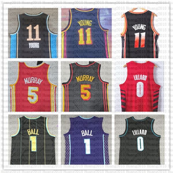 2023 Damian Lillard Basketball Jerseys Portlands Charlottes LaMelo Ball Hornet Blazer Atlantas Anfernee Simons Hawk 2023 City Chemise noire Maillot noir