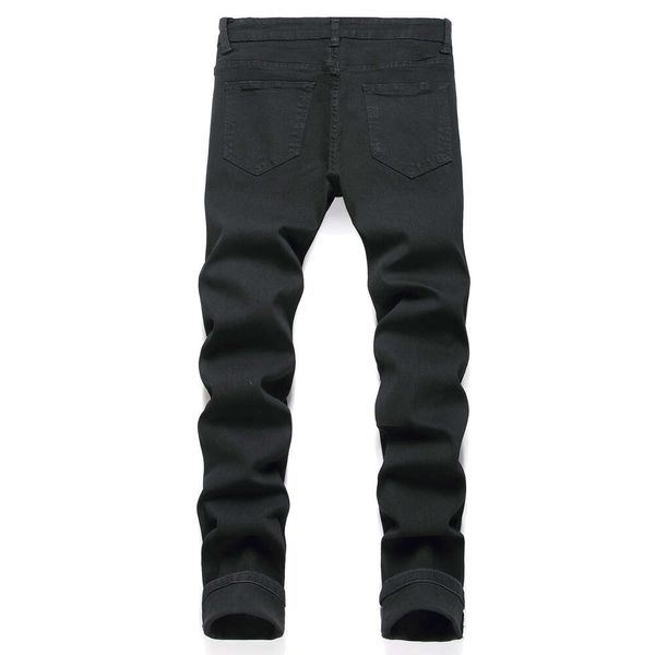 2023 Denim pur noir pieds élastique hommes coupe ajustée jean auto Photo tendance