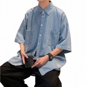 2023 Denim Chemise à manches courtes Hommes d'été Style japonais Lâche et confortable Veste décontractée Boutique Vêtements Style simple 78Kq #