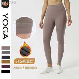 2023 Desginer Al Yoga collants de sport pour femmes avec velours taille haute et pantalon de Fitness relevable aux hanches nouveau pantalon court de rue