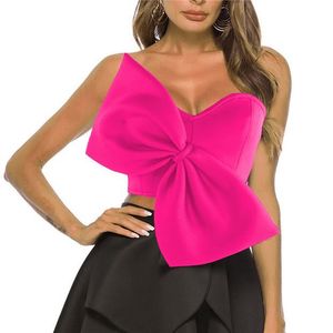 2023 Ontwerp Mode Nieuwe Zomer Europese en Amerikaanse Slim Fit Strik Wrap Borst Off Shoulder Temperament Woon-werkverkeer Elegante Veelzijdige Korte Top Shirt Vrouw