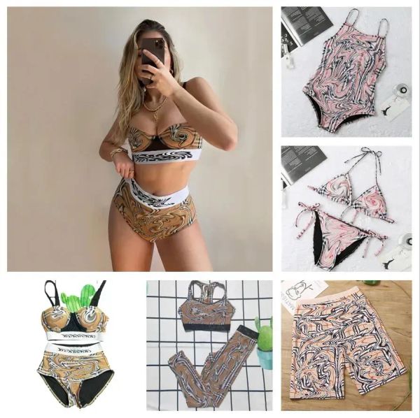 2023 Diseñador Active Gym Set Trajes de baño con almohadillas Textile Classic Gridf 5 Diseños Letra B Bikini Bra Mujer Traje de baño Traje de baño de 4 tamaños