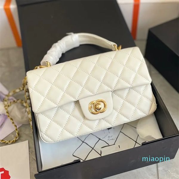 2023-Sacs de créateurs Poignée Mini Sac à bandoulière à rabat classique Mode de luxe Femmes Sac à main en cuir Portefeuille Diamant Treillis 20 cm Blanc