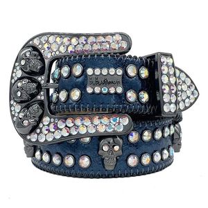 2023 Diseñador BB Simon Skull Belts for Men Women Beligrino de diamantes brillantes Black Blue Rojo Multicolor con diamantes de imitación Bling como cumpleaños 204T