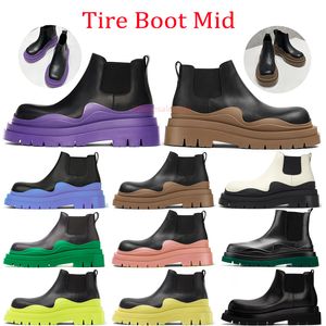 2023 Designer Zwart Gras Tyre Chelsea Boots Groente Leding Lederen rubber buitenzool Platform Hoogte Zwart citroen turquoise avocado groene maat 35-45