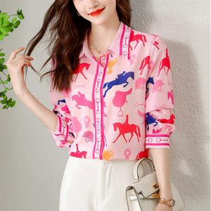 2023 Designer Blouses Zijde Shirts Met Lange Mouwen Damesmode Revers Formeel Button Up Shirt Elegant En Jeugd Lente Herfst Kantoor Lad259A