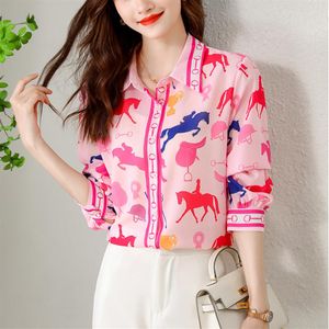 2023 Designer Blouses Zijde Shirts Met Lange Mouwen Damesmode Revers Formeel Button Up Shirt Elegant En Jeugd Lente Herfst Kantoor Lad303P