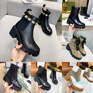 2023-bottines de créateur à lacets bottines femmes ceinture chaussure matelassée en cuir classique boucle en relief chaussures à talons épais