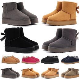 2023 Botas de diseñador Invierno Mini Botas de nieve Mini Spoders Tazz Tasman Tobillo de cuero sólido Australia Slipper Castaño Boot Boot Warm Uggity Booties