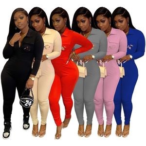 2024 Designer merk jumpsuits dames herfstkleding casual overalls lange mouw dame romper broek jumper pak afslaan kraag één stuk outfits groothandel 9035-9