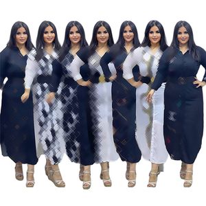 2024 Designer Brand Summer Maxi Robes Femmes Été À manches longues Robe une pièce Casual Imprimer Robes amples Sexy Club Party Holidays Porter des vêtements en gros 9549-8