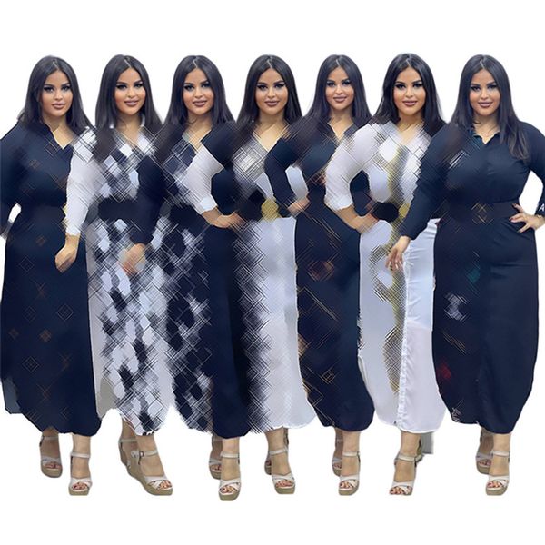 2024 Designer Brand Summer Maxi Robes Femmes Été À manches longues Robe une pièce 2X Casual Imprimer Robes longues Sexy Night Club Party Wear Gros vêtements en vrac 9549-4