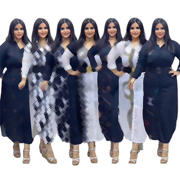 2024 Designer Brand Summer Maxi Robes Femmes Été À manches longues Robe une pièce Casual Imprimer Robes longues Sexy Club Party Holidays Wear Gros vêtements en vrac 9549-7