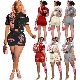 2024 Designer Brand Summer Tracksuit Women Two Piece Sets Baseball Uniforme Tenues de veste à manches courtes Shorts de jogging de sports à imprimé décontracté.