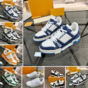 2023 Diseñador Zapatos casuales Hombres Entrenador Virgil Calfskin Alta calidad Blanco Verde Rojo Azul Carta Superposiciones Plataforma de cuero Zapatillas deportivas bajas