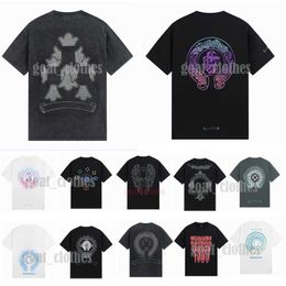 2023 Designer Classic Chromees Mens T-shirts Summer CH Brand Top T-shirts Wit kort Casual reliëf Letter Hart Horseshoe Sanskriet Cross Patroon T Tees EUR S-XL