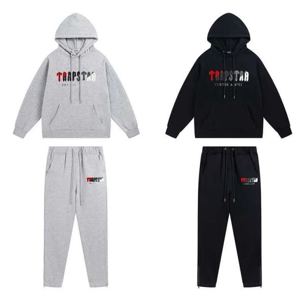 2023 Vêtements de créateurs Sweatshirts pour hommes Sweat à capuche Trapstar Rouge Serviette noire Broderie Marque de mode Lâche Casual Peluche Pull à capuche Pantalon Ensemble