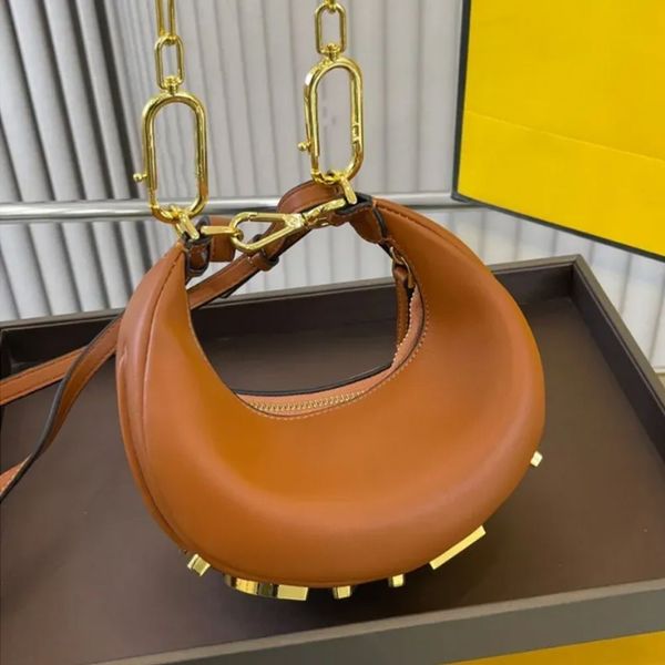 Bolso de mano de diseñador con forma de luna creciente, bolso cruzado de marca de lujo, bandolera de cuero, 2023