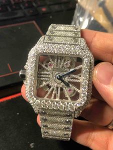 2023 Designer Custom Skeleton Sier Moissanite Diamond Watch Pass-getest quartz uurwerk T