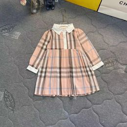 2023 Designer Jurk Voor Meisje Mode Babykleertjes Kaki Splicing Ontwerp Kinderjurk Maat 90-140 Cm Lange Mouwen revers Kind Rok