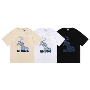 2023 Designer Mode Kleding Tees Hiphop T-shirts Rhude Amerikaanse High Street Trend Merk Zomer Casual Cartoon Luipaard Dier Patroon gedrukt Tee Shirts mannen vrouwen