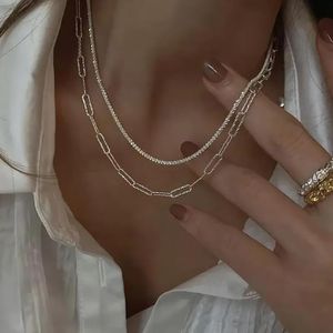 2023 ontwerper mode zilveren dunne sleutelbeen ketting dames herenkleding punk minimalistische glitter hanger bruiloft glitter meisje sieraden