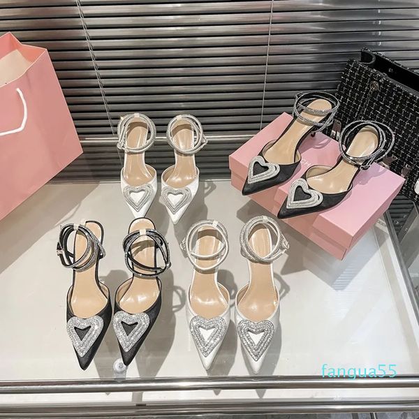 2023-Designer Fashion femmes strass nœud talons sandales à lacets Stiletto Satin pompes chaussures de robe de mariée