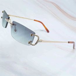 2023 Lunettes de créateurs Modèle Hommes Femmes Rimless Arrivée Strass Homme Diamant Sunglass Fil Iced Out Shades Lunettes WK75 Lunettes de soleil