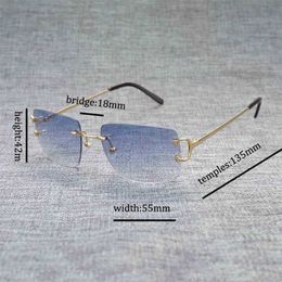 2023 Lunettes de créateur Modèle Vintage Fil sans monture Hommes Oculos Shade Diamant Coupe Cadre en métal Ovale Gafas Femmes pour Beaching Conduite 01 Lunettes de soleil