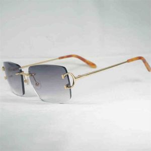 2023 Designer bril Nieuwe vintage randloze vierkante c draad zonnebrillen mannen oculos schaduw metaal frame gafas vrouwen voor strand rijdende accessoires