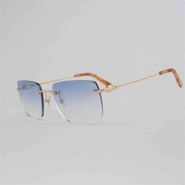 2023 Gafas de diseñador Nuevas gafas de sol cuadradas sin montura vintage Hombres Marco de metal de gran tamaño Gafas de mujer Sombras culos Gafas para conducir al aire libre 011B