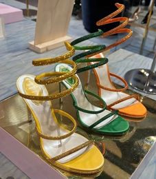 2023 Designer sandales à talons hauts cristaux Cleo serpents sandales à talons décoratifs 95mm strass anneau chaussures habillées sexy noir rouge robe de luxe femmes talons