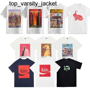 2023 Designer Kith Men's T-shirts The New Yorker Skyline Kiosk Modebrand Papier Cutting Gedrukte ronde nek katoen losse casual damesheren t-shirt