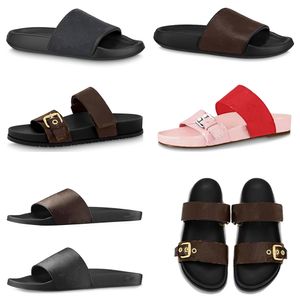 2023 Designer Leren Slippers Damessandalen Cool Moeiteloos Stijlvolle Slides 2 Bandjes Met Aangepaste Gouden Gespen Dames Zomerpantoffel 35-45