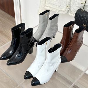 2023 Designer Luxury Color Gatching Pointy Fashion Boots Womens 100% cuir Party Outdoor Zipper Boot Boot Ladys Ladys Fashion High Heed Refort Shoes