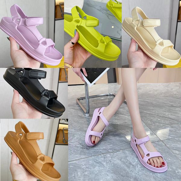 2023 diseñador de lujo correas de hebilla de nylon sandalias para mujer Material EVA espuma ultraligera Deportes casuales Sandalias transpirables damas de verano Zapatos de cabeza redonda plana al aire libre