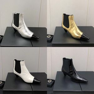 2023 Designer Luxe Pure Couleur Bottes pointues Femmes 100% Cuir Fête en plein air Chelsea Bottine Lady Sexy Mode Confort Chaussures à talons hauts évacuant la transpiration Taille 40