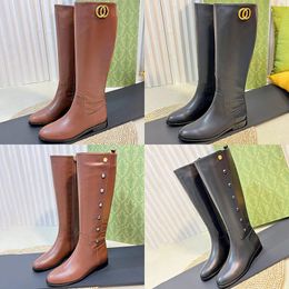 2023 Diseñador Luxury Pure Color Boots H-High Boots G Familia Hebilla de metal de cuero genuino Boot de estilo inglés Ladys Fashion Toe Redonde Tose Shoes Tamaños 35-40