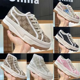 Designer Luxe Trims Fabric Dikke Soled Shoes Women Casual Shoes High Top Letter Hoogwaardige Sneaker Italië 1977 Beige Ebony Canvas Tennis Shoe 36-45